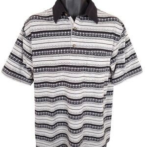 Vintage Classics Palmland Polo Shirt Mens Size Large Gray Black 90s Striped